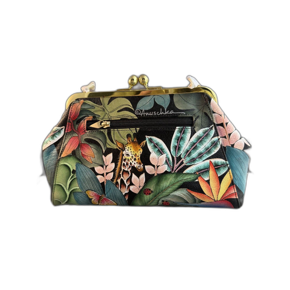 NWT Anuschka Jungle Kiss Lock Handbag Gold Strap– Genuine Hand-Painted Leather - Picture 2 of 6